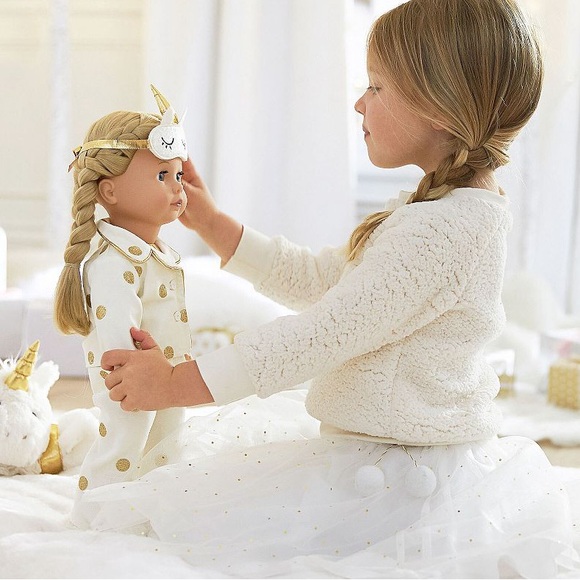 Pottery Barn Kids Unicorn Götz Doll w/Pajamas Blonde Hair Blue Eyes 18” Doll - Picture 2 of 14